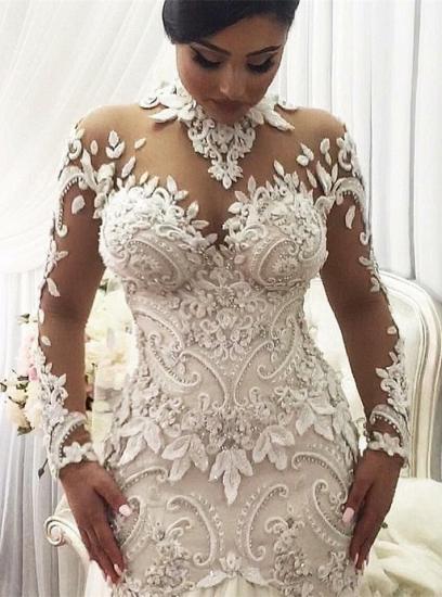 Sexy Long Sleeve High Neck Lace Wedding Dress Bridal Gown