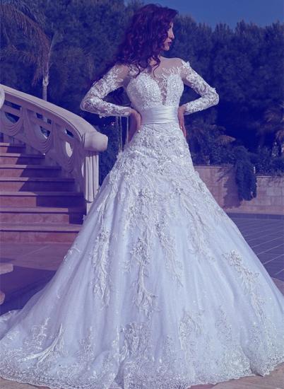 Elegante lange Ärmel Tüll Brautkleider 2022 | Sexy Brautkleid mit durchsichtigen Applikationen online_1