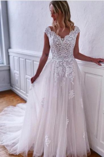 Boho White A Line Lace Wedding Dresses Vintage Wedding Gowns_1