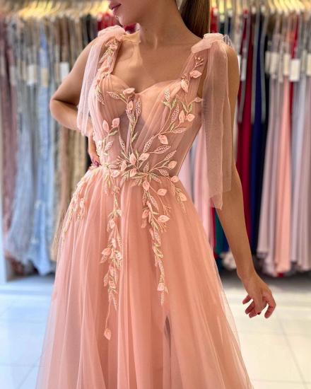 Stunning Tulle Sleeveless Aline Eveining Dress | Sweetheart Floral Lace Side Slit Party Gown_4