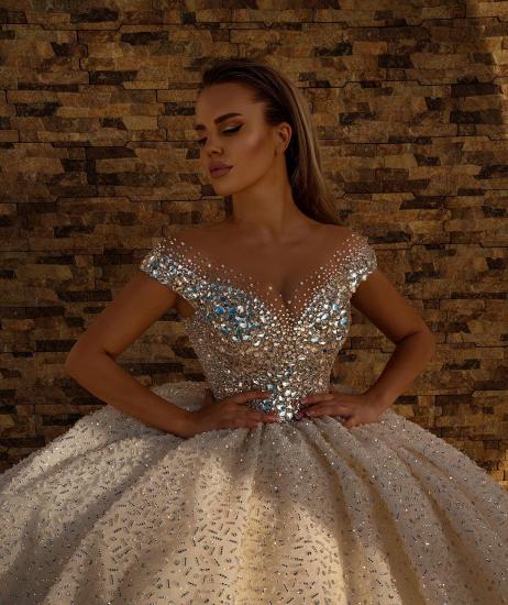Off the Shoulder Crystal Princess Ball Gown Sequins Bridal Gowns_3