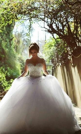 Luxury Crystals Beading Long Sleeves Ball-Gown Wedding Dresses_2