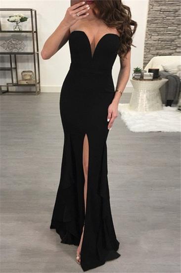 Simple Black Sweetheart Sexy Prom Dresses 2022 | Front Split Mermaid Cheap Evening Dress_1