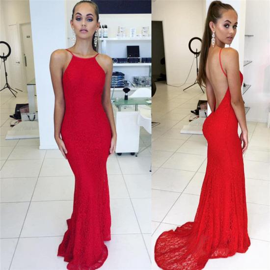 Sexy Red Sheath Backless Prom Dress 2022 Simple Lace Evening Dresses_3