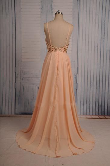 Coral Chiffon Spaghetti Straps Prom Dresses with Sparkly Crystals 2022 Long Evening Dresses_2