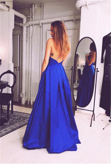 Sexy V Neck Backless Royal Blue Evening Dresses Ball Gown Open Back Formal Dresses for Graduation_2