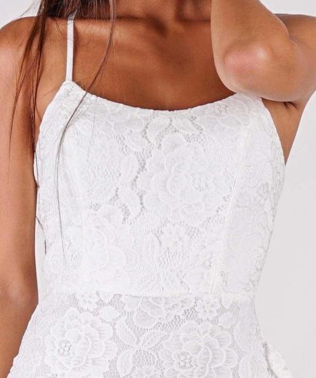 Simple Spaghetti Strap Side Slit Open Back Mermaid Lace Wedding Dress_3