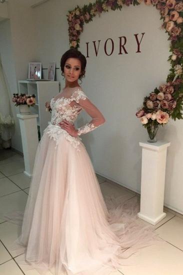 Princess Elegant Long Sleeve Tulle Bridal Gowns | Gorgeous Lace Applique Wedding Dresses