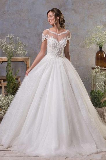 Boho Cap Sleeves White Alne Bridal Dress Tulle Wedding Dress_1
