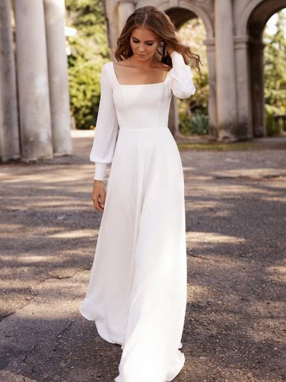 Chic White Satin Long Sleeves A-Line Wedding Dresses Long_1