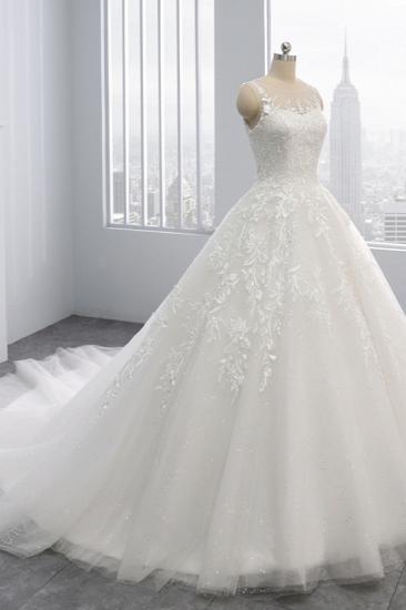 TsClothzone Affordable Ball Gown Jewel Tulle Lace Wedding Dress Ruffles Sleeveless Appliques Bridal Gowns Online_4