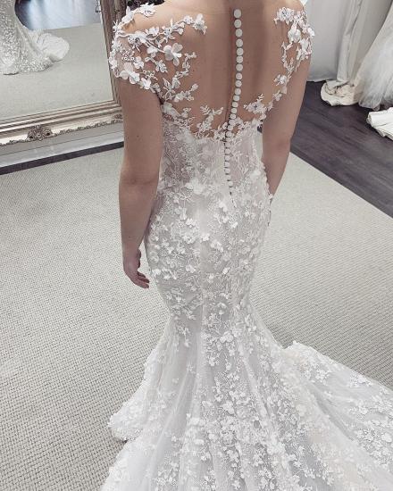 Unique Illusion neck See-through Lace Wedding Dress with Court Train_3