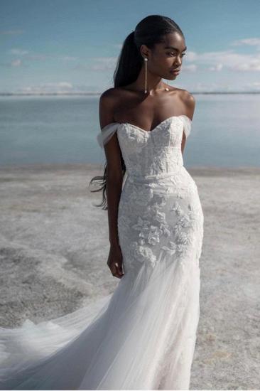 Off-the-Shoulder Tulle Beach Wedding Dress Sweetheart Lace Mermaid Bridal Dress