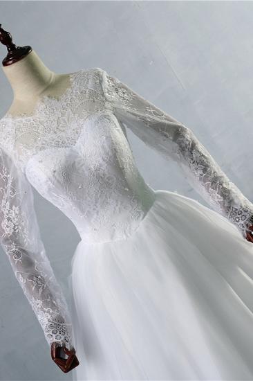 TsClothzone Elegant Jewel Tulle Lace Wedding Dress Long Sleeves Appliques Sequins Bridal Gowns On Sale_6
