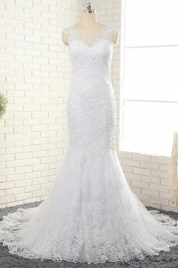 TsClothzone Gorgeous White Mermaid Lace Wedding Dresses With Appliques Jewel Sleeveless Bridal Gowns Online_2