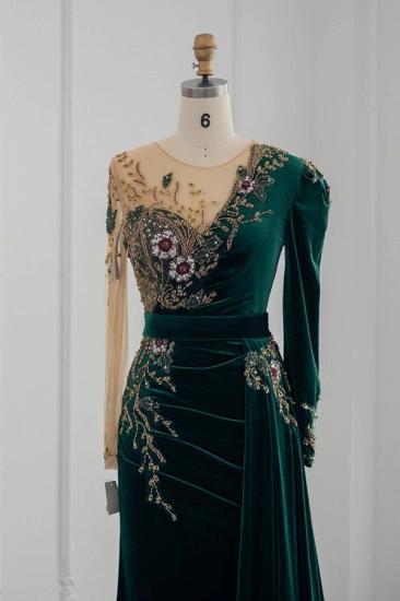 Dark Green Long Sleeve Jewel Mermaid Evening Dresses Prom Gowns_2