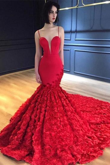 Luxury Red Flowers Mermaid Gorgeous Prom Dresses 2022 | Sexy Spaghetti Straps Backless Evening Dress