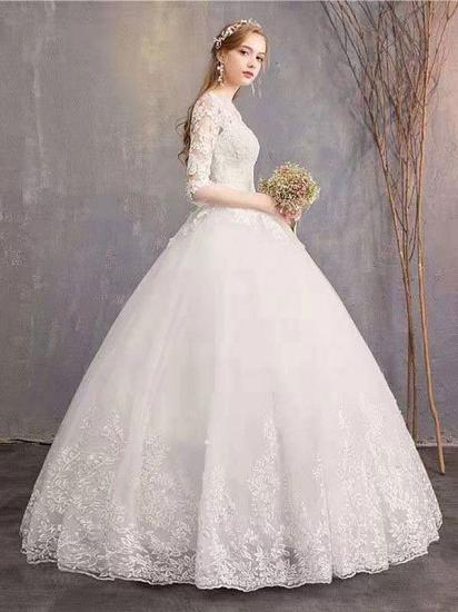Luxury Half Sleeves Jewel Tulle Lace Appliques Ball Gown Wedding Dresses_3