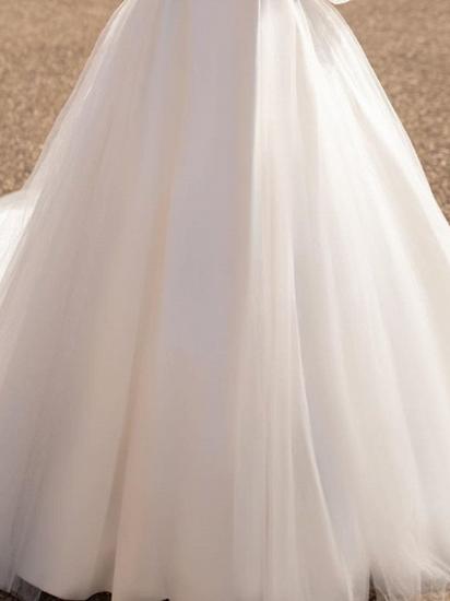 Illusion A-Line Wedding Dress Plunging Neck Tulle Chiffon Long Sleeve Formal Plus Size Bridal Gowns Court Train_4