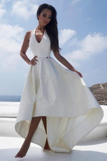 Halter Satin A-Line V-Neck Hi-Lo Beach Wedding Dress