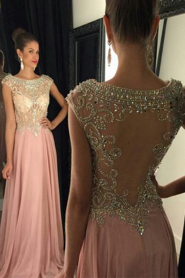 Jewel Pink Chiffon Prom Dress 2022 With Rhinestone Popular Long Evening Dresses