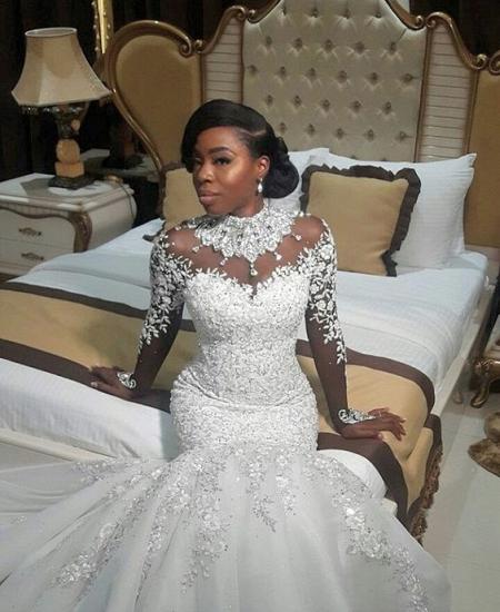 Gorgeous Beads Lace Appliques High Neck Wedding Dress | Mermaid Bridal Dress_2