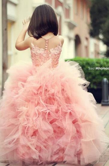 New Pink Chic Ruffles Flower Girl Dresses Ball Gown Sleeveless Formal Party Gowns