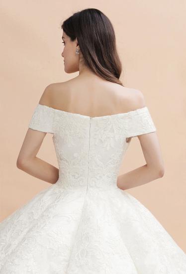 Elegante schulterfreie Brautkleider aus weißer Spitze mit weißen Spitzenapplikationen_11