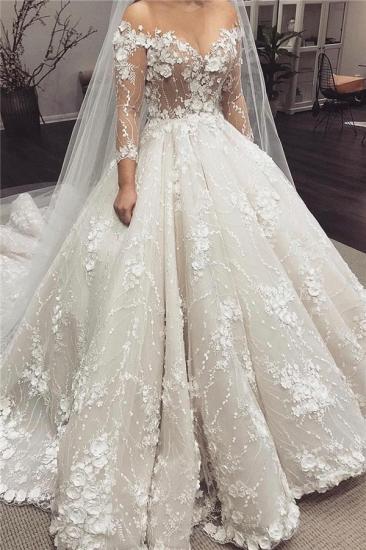 2/3 Sleeve Off-the-shoulder Ball Gown Wedding Dress with Train