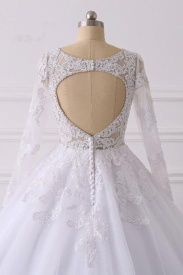 TsClothzone Elegantes Brautkleid mit V-Ausschnitt und langen Ärmeln, weißes Tüll, Spitzenapplikationen, Brautkleider im Angebot_7