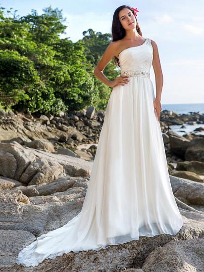 Beach Sparkle A-Line Wedding Dress One Shoulder Chiffon Straps Bridal Gowns Court Train