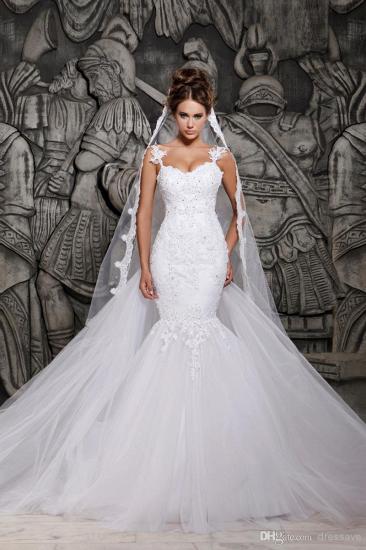Sexy 2022 Wedding Gowns Beading Appliques Spaghetti Straps Court Train Mermaid Wedding Dresses_1