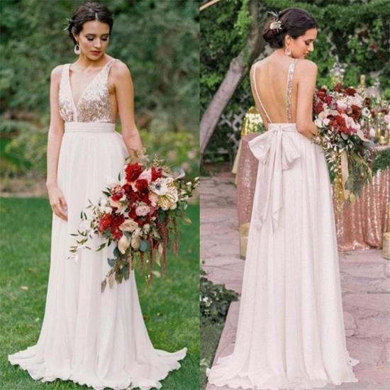 Open Back Bridesmaid Dresses Cheap 2022 | V-neck Sequins Chiffon Maid of Honor Dress Sexy_3