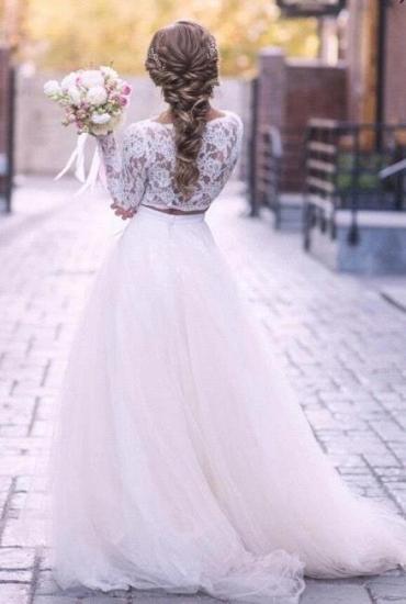 2 Piece Wedding Dresses A Line Long Sleeve tulle Wedding dresses with lace appliques_2