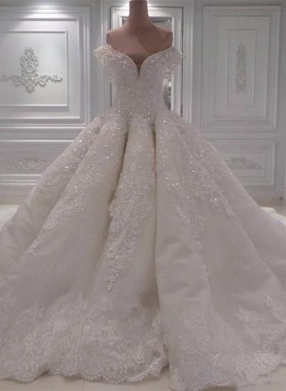 Glamorous Off Shoulder Lace Wedding Dress | Ball Gown Sequins Bridal Gowns_1