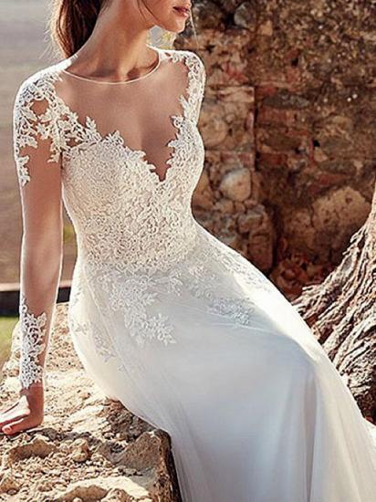 Charming Jewel Tulle Long Sleeves Lace Mermaid Wedding Dresses Long_3