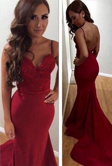 Red Sexy Mermaid Spaghetti Strap Evening Dresses Lace Open Back 2022 Party Gowns_1