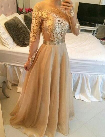 Off Shoulder Long Sleeves Sheer Prom Dresses A-line Crystals Sexy Formal Evening Gowns