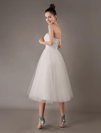 Strapless White Tulle Knee-Length Zipper Wedding Dresses_8