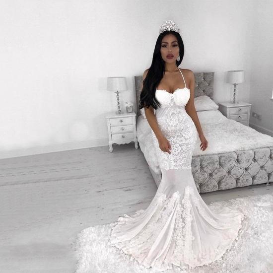 White Lace Appliques Spaghetti Strap Wedding Dress | Bridal Gown_2