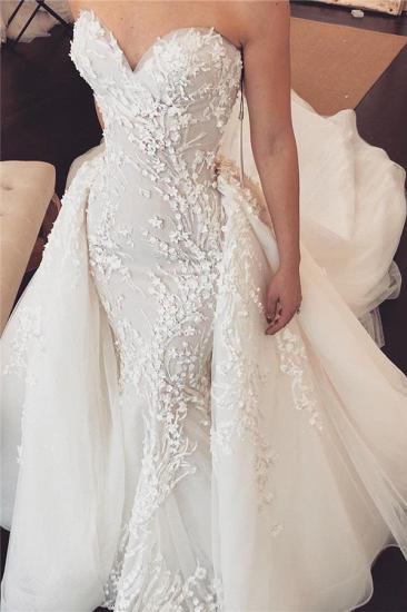 Sweetheart Lace Appliques Overskirt Wedding Dresses | Tulle Chapel Train Wholesale Bridal Gowns