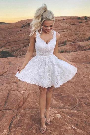 Cute Whote Lace Short Homecoming Dress V-Neck Sleeveless Cocktail Dress_2