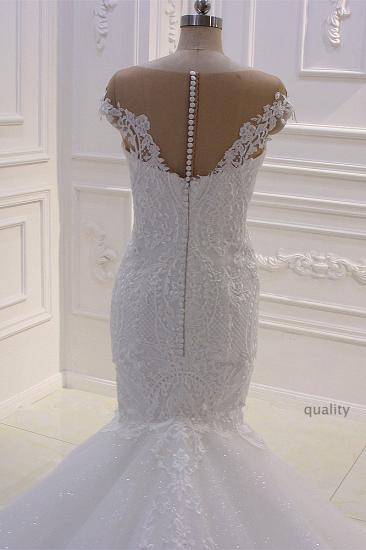 Off-the-Shoulder Sweetheart White Lace Appliques Tulle Mermaid Wedding Dress_2