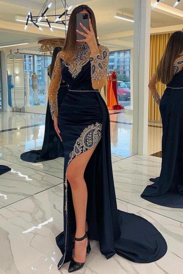 Navy Blue Long Glitter Evening Dresses | prom dresses with sleeves