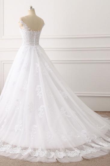 TsClothzone Affordable Jewel Tulle Lace White Wedding Dress Sleeveless Appliques Bridal Gowns Online_5