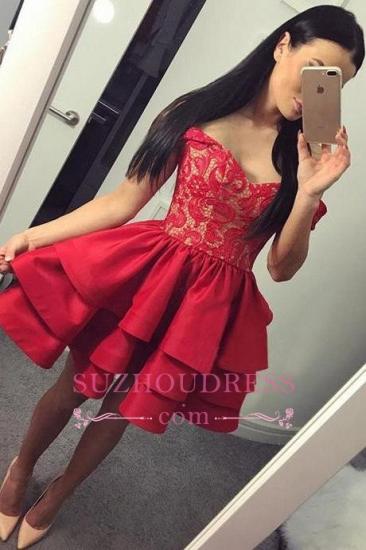Ruffles Red Short Lace Modest Off-the-shoulder Homecoming Dress_4