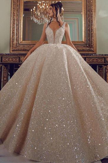 Cathedral wedding dress V-Neck Aline Sequined Bridal Gowns Sleevelss_2