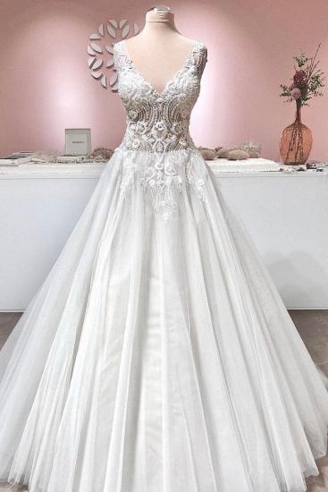 Glamouröses ärmelloses Brautkleid in A-Linie mit V-Ausschnitt