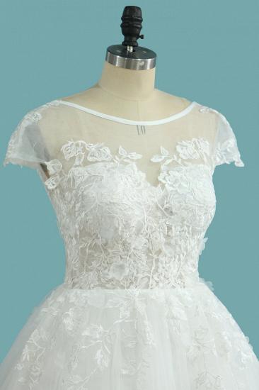 TsClothzone Elegant Jewel Tüll Spitze Brautkleid mit kurzen Ärmeln Applikationen Rüschen Brautkleider Online_4