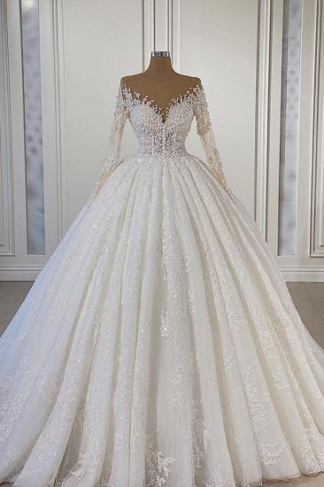 Gorgeous Long Sleeve Prom Dress 3D Floral Appliqué with Pearl Aline Wedding Dress_1